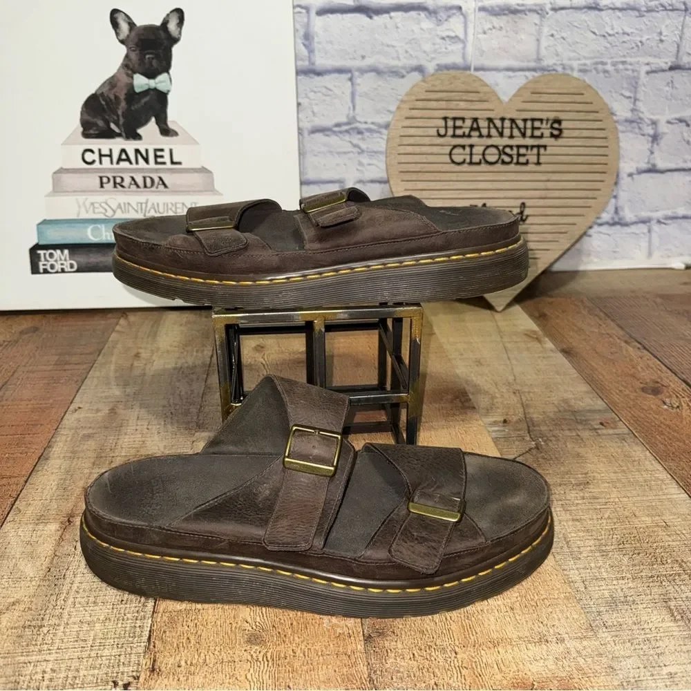 Vintage Dr. Martens Mens Cyprus Air Waves Leather Slide Sandals Size 14 Brown